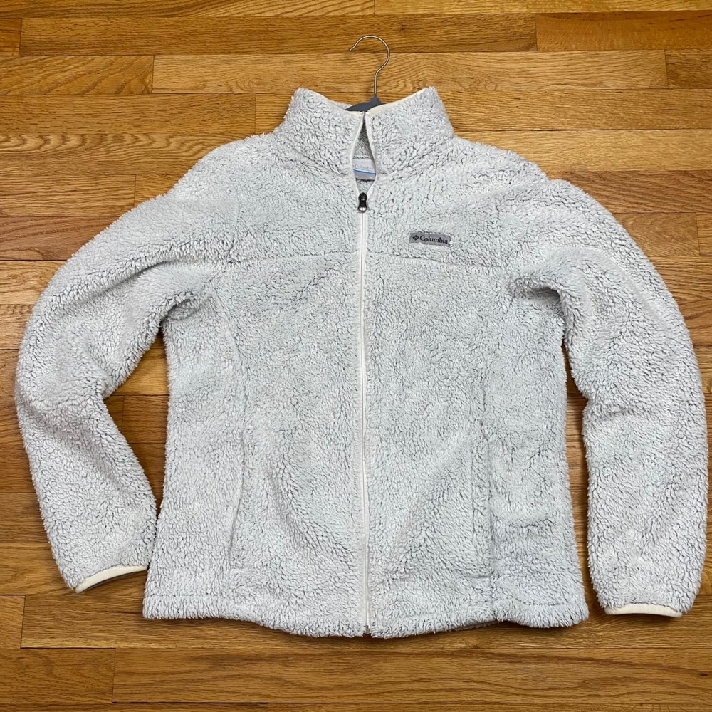 Columbia Fire Side II Sherpa Fleece Jacket Womens S Gray Full Zip Gorpcore